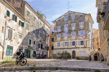 Plaza in the old town of Corfu island, Greece