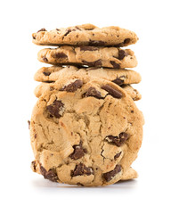 Chocolate chip cookies isolated on white background. 