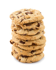 Chocolate chip cookies isolated on white background.