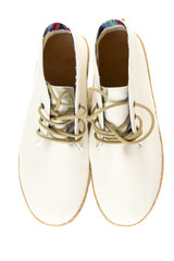 Pair of trendy canvas shoes isolated on white top view horisonta