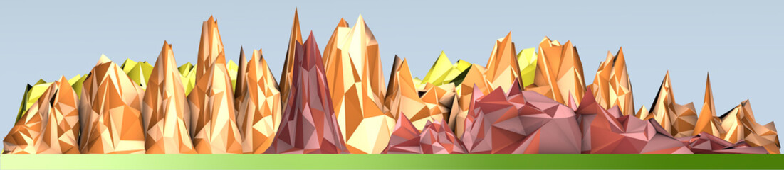 Paesaggio di montagna, montagne, poligono, grafica poligonale, illustrazione  © Naeblys