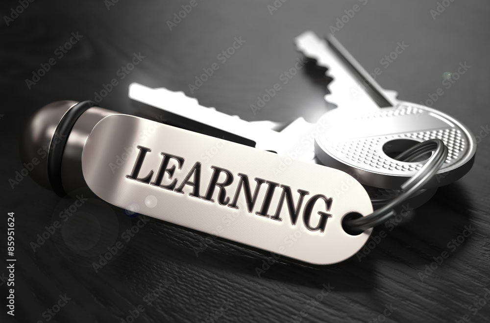 Poster learning concept. keys with keyring.