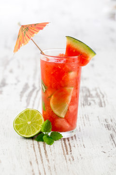 Cocktail with watermelon and lime