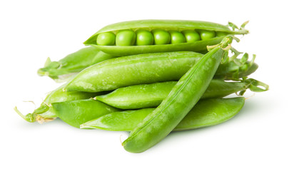 Pile of fresh green peas in the pods