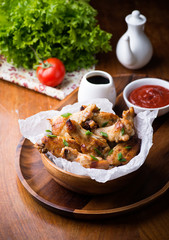 Fried chicken wings with sauces