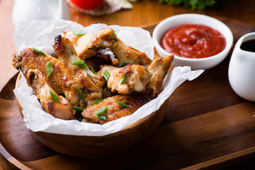 Fried chicken wings with sauces