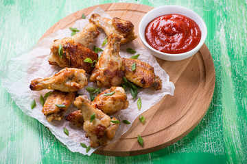Fried chicken wings with sauces