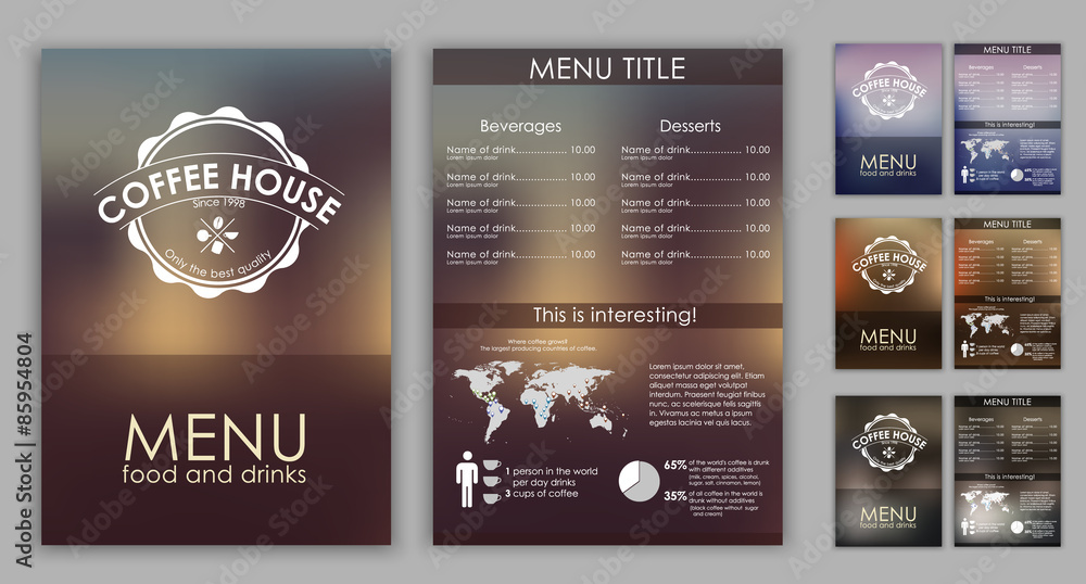 Aufkleber design coffee menu with blurred background