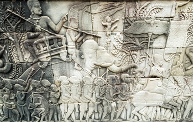 Bas-relief on the wall, Angkor, Cambodia