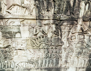 Bas-relief on the wall, Angkor, Cambodia