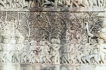 Bas-relief on the wall, Angkor, Cambodia