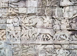 Bas-relief on the wall, Angkor, Cambodia