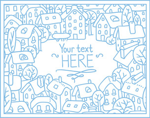 Greeting card with houses and courtyard