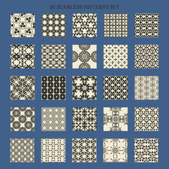 25 monochrome seamless pattern set. Twenty five endless texture