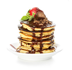 Pancakes with chocolate syrup