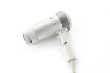 electric hair dryer on white background