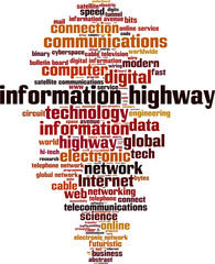 Information highway word cloud concept. Vector illustration