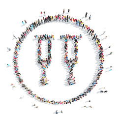 people in the shape of medical crutch.