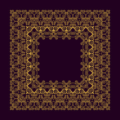 Square frame in trendy mono line style - art deco monogram design element in golden and black color.