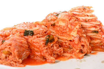 cutted Gimchi on a white plate