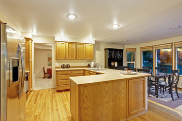 Traditional kitchen with hardwood floor.