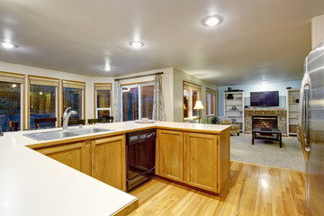 Traditional kitchen with hardwood floor.