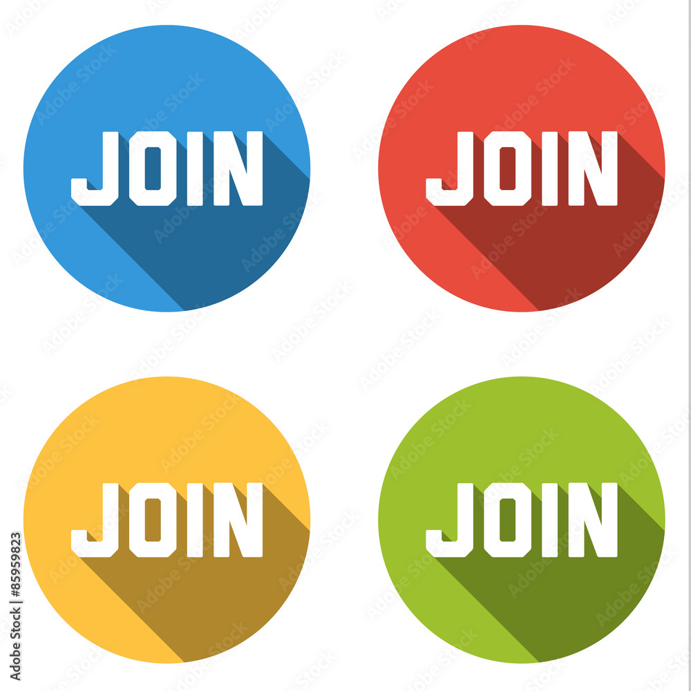 Poster collection of 4 isolated flat buttons for join