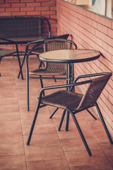 Typical  coffee terrace with tables and chairs