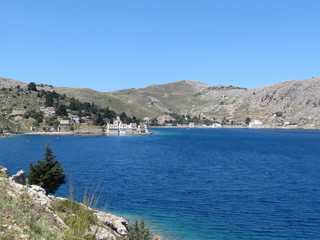 Fototapeta na wymiar Grèce - Ile de Symi Nimborio Bay et Emborios