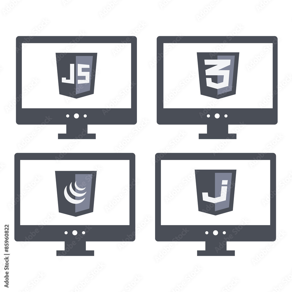 Poster vector collection of web development shield signs - css3 and