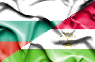 Waving flag of Tajikistan and Bulgaria