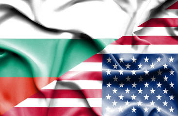 Obraz premium Waving flag of United States of America and Bulgaria