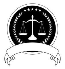 Law or Lawyer Seal With Banner is an illustration of a one color design for law, lawyers, or law firms.