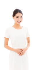 attractive asian woman on white background