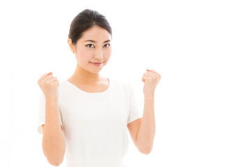 attractive asian woman on white background