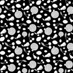 Vector Black White Fruit Silhouettes Seamless Pattern