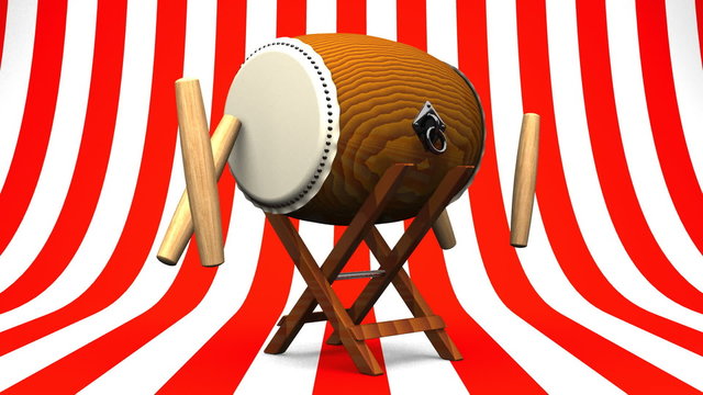 Asian Drum And Sticks On Red White Background