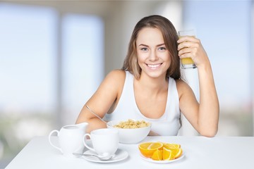 Obraz na płótnie Canvas Healthy Eating, Breakfast, Women.