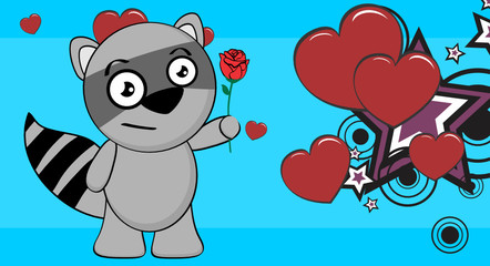 sweet raccoon cartoon expression valentine background in vector format