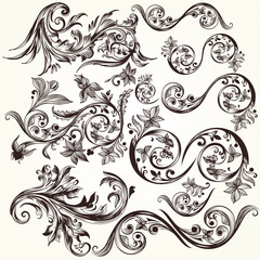 Collection of vector decorative floral ornaments in vintage styl