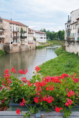 Flowered railing of Angels' bridge over the river Bacchiglione, Vicenza
