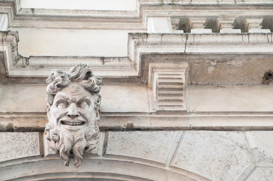 White stone mascafron of the baroque Leone Montanari palace, 1678,  in Vicenza
