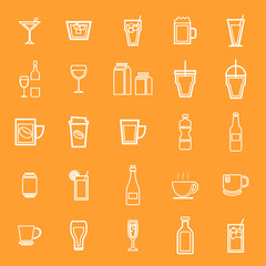 Drink line icons on orange background