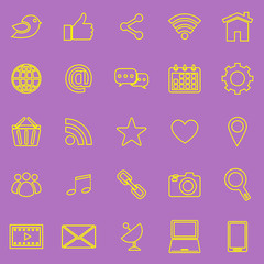Social media line icons on violet background