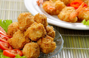 Fried shrimp ball on background.