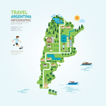 Infographic travel and landmark argentina map shape template des