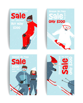 Skier and Snowboarder Fun Winter Sport Flyer Design Template