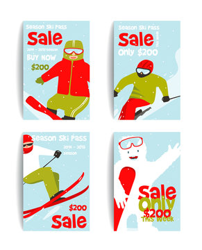 Mountain Skier Colorful Winter Sport Flyer Design Template