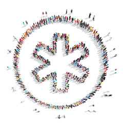 people in the shape of a medical character.