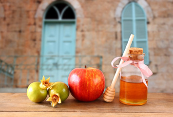 rosh hashanah (jewesh holiday) concept - honey, apple